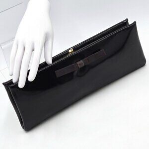 Henry Levine – Vintage Black Patent Clutch / Handbag with Bow Accent